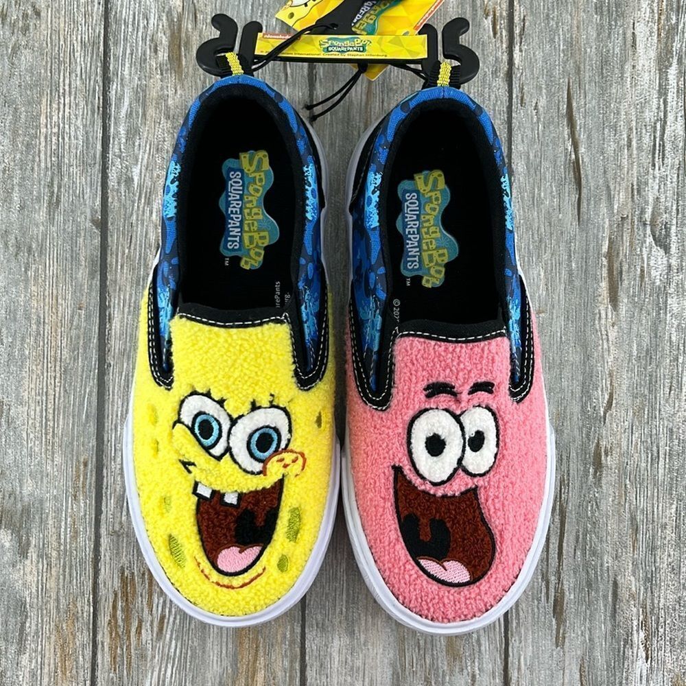 Little Kid SpongeBob SquarePants Fleece Slip-On Sneakers Shoes Size 13